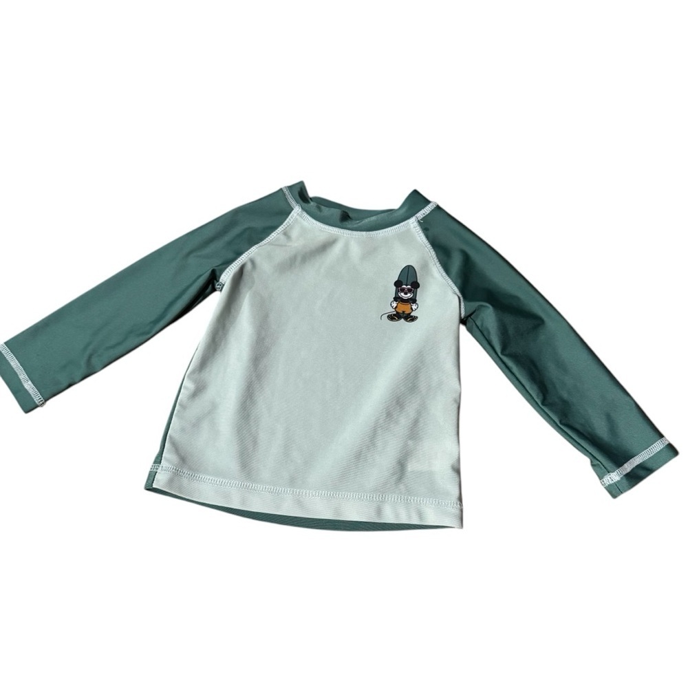 Disney Mickey Mouse Boys 12 m Long Sleeve Rashguard Swim Shirt Surf Beach Sage